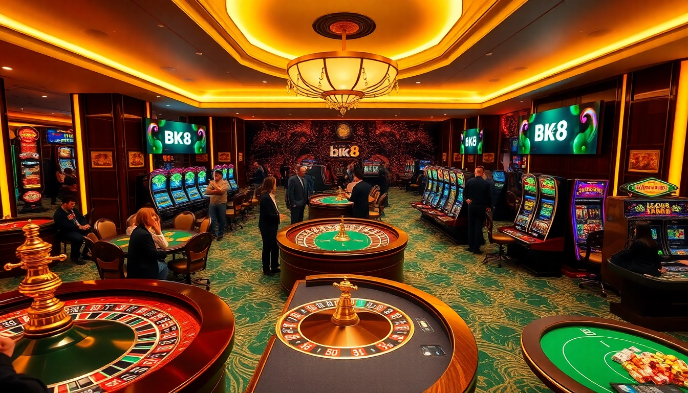 Engaging players at a luxurious BK8 casino with vibrant gambling activities.