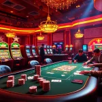 Bay789 players engaging in a thrilling poker game at a luxury casino table with vibrant atmosphere.