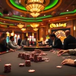 Experience the excitement of Okking with an elegant gambling scene featuring poker chips and a roulette wheel.