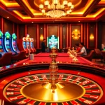 Exciting gambling scene showcasing F8bet roulette table and poker chips in a luxurious casino.