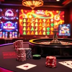 Experience the thrill of i9bet with an exciting casino scene featuring poker and roulette.