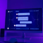 AI chat porn interface showcasing engaging virtual interactions in a seductive, ambient setting.