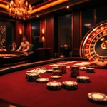 A thrilling poker game at 99ok đăng ký with elegant players and vibrant casino atmosphere.
