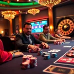 SODO Casino players enjoying an exciting poker game with colorful chips in a luxurious ambiance.