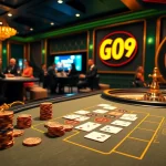 Experience Go 99's exciting gambling environment with players at a casino table.