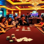 SX88 players enjoying a thrilling game at a luxury casino table, with vibrant chips and cards.
