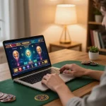 A player exploring link 98win on a laptop immersed in online casino gaming.