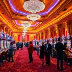 Engaged players enjoying exciting PGSLOT games in a luxurious casino setting.