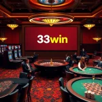 Players enjoying a thrilling casino experience at 33win with vibrant slot machines and poker chips.