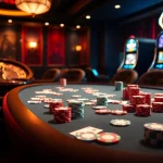 Experience thrilling gameplay at SHBET's vibrant casino table with poker chips and cards.