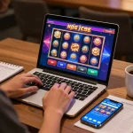 Engaged player enjoying online casino games at nhà cái gg88 on laptop, illustrating modern gambling experience.