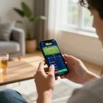 User engaging with the 88new bet app on a smartphone, showcasing modern mobile gambling strategies in a cozy environment.