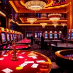 Engaging scene at a slot777 casino with players enjoying vibrant slot machines, vibrant roulette wheels, and polished poker tables.
