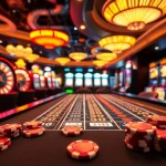 Experience the excitement of y3娱乐 at a lively casino gaming table filled with colorful chips and cards.
