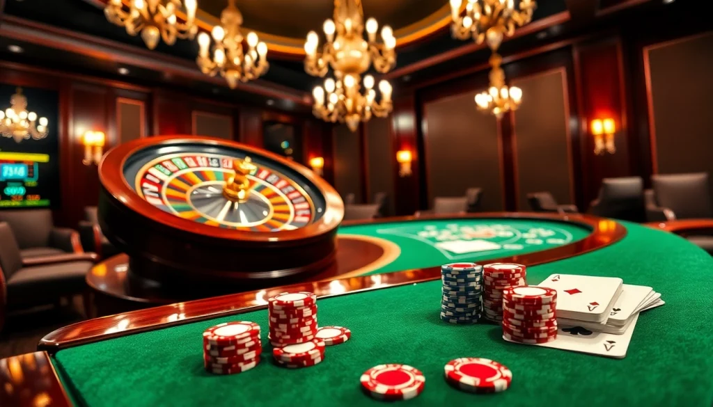 KONG88 players eagerly betting at a vibrant roulette wheel in a luxurious casino atmosphere.