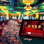 Exciting gambling scene featuring various casino games and the interface of https://gk88.bond/ with vibrant colors.