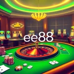 Experience the thrill of gambling at ee88 with luxurious casino tables and vibrant gaming elements.
