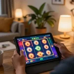 This engaging scene at https://mm88.today/ showcases a person enjoying mobile slot gaming in a cozy home, blending comfort with entertainment.