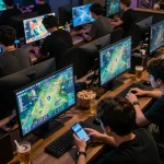 Engaging in esport betting Singapore with friends using mobile app and multiple screens