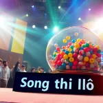 Exciting lottery drawing scene with colorful balls showcasing Song thủ lô and engaging audience.