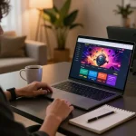 Player engaging with SC88's online casino platform on a sleek laptop, emphasizing strategic gameplay.