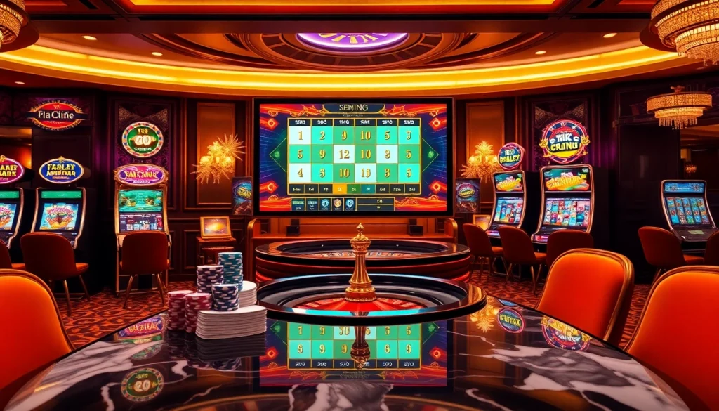 Lô Đề Trực Tuyến gaming interface amidst luxurious casino elements, showcasing excitement and professionalism.