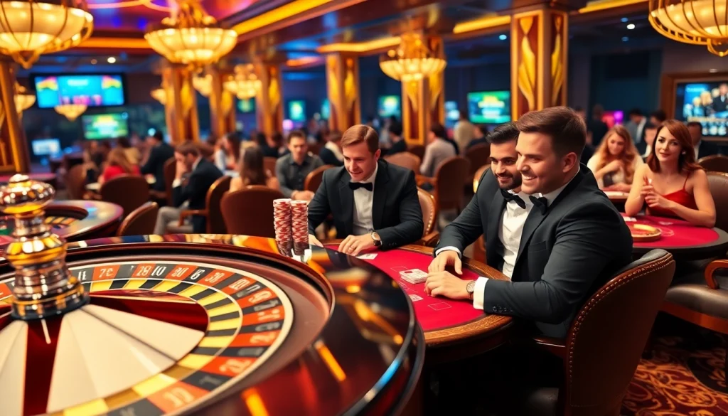 Experience the thrill of gaming at dh88 with a vibrant casino scene filled with excitement and luxury.