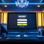 Experience the excitement with the SBOBET link login interface in a luxurious online casino setting.