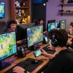 Engaged players enjoying their gaming experience on sc88e.com in a vibrant lounge atmosphere.