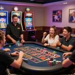 Exciting gameplay at 32win.com casino featuring roulette table and dynamic atmosphere.