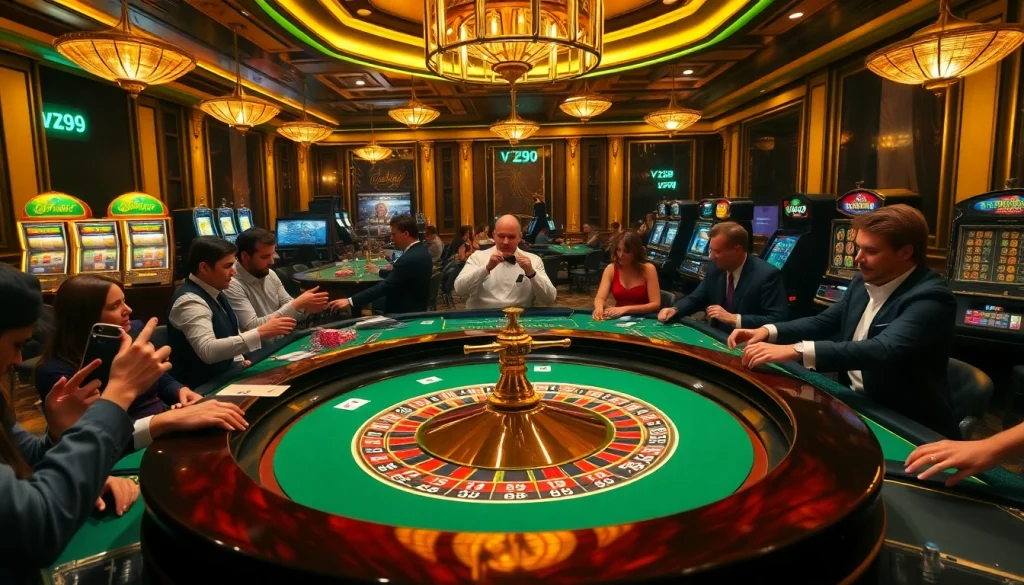 A lively casino scene featuring the vz99 roulette table and excited players enjoying high-stakes gaming.