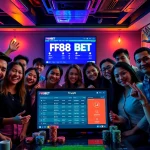 Excited group enjoying F88BET betting experience in a modern lounge.