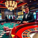 Exciting gaming experience at 23win with players at a poker table and roulette wheel.