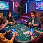 Engaged players enjoying the thrilling hm88 link online gaming experience in a modern virtual lounge, showcasing interactive casino games.
