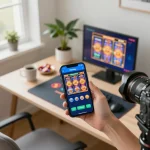 Hands engaging with the 23winy app for mobile gambling, showcasing dynamic gameplay.