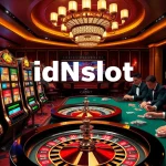 Players enjoying vibrant slot machines at an idnslot casino, showcasing excitement and richness in gambling.