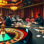 Experience thrilling BDTK1 gaming activities at a vibrant casino table, complete with roulette and poker elements.