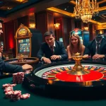 Engaging players enjoying a thrilling game at a luck8 casino table with vibrant poker chips.