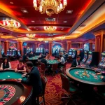 Experience thrilling gambling excitement at https://f1686s.com/ with a vibrant casino scene featuring players at roulette and poker tables.
