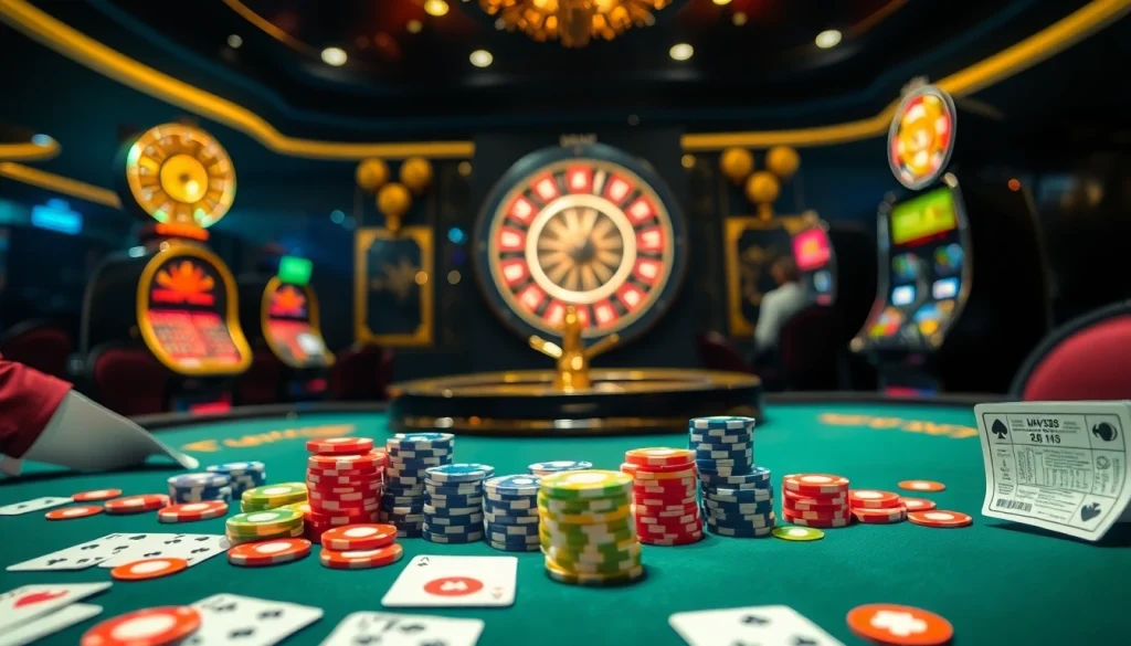 Experience the thrill of Hay88 with vibrant casino gaming, poker chips, and roulette highlights.