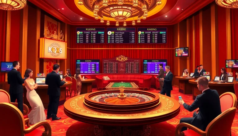 Excitement builds as players engage with the Kqxs lottery at a vibrant casino scene.