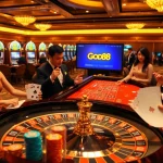 Experience https://good88k.co/ as players engage at a vibrant casino table with exciting games and luxurious decor.
