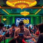 Engaged players enjoying an online gambling experience on the hb88 platform in a lively casino atmosphere.