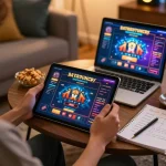 Person enjoying online gaming at home with max88 casino app on tablet, creating a welcoming gambling atmosphere