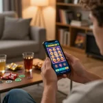 NUSA138 bermain di smartphone di ruang tamu yang nyaman, pemain terlibat dengan slot online.