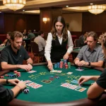 Players strategizing their hands at a du88 blackjack table in a luxurious casino environment