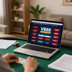 Engaged player using VB88 online casino interface for strategic betting at home.