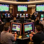 Engaging sports betting scene at PLANET88 showcasing excited gamblers placing bets