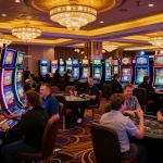 KUBET players enjoying dynamic slot machine action in a vibrant casino atmosphere