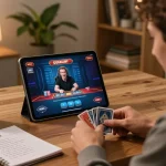 Sunwin user actively placing bets during a live dealer game at home, showcasing engagement and strategy